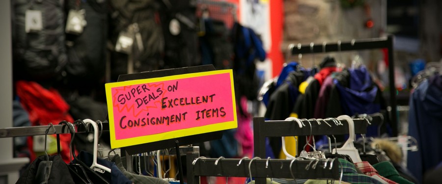 Consignment outdoor equipment and clothing at International Mountain Equipment in North Conway, New Hampshire.